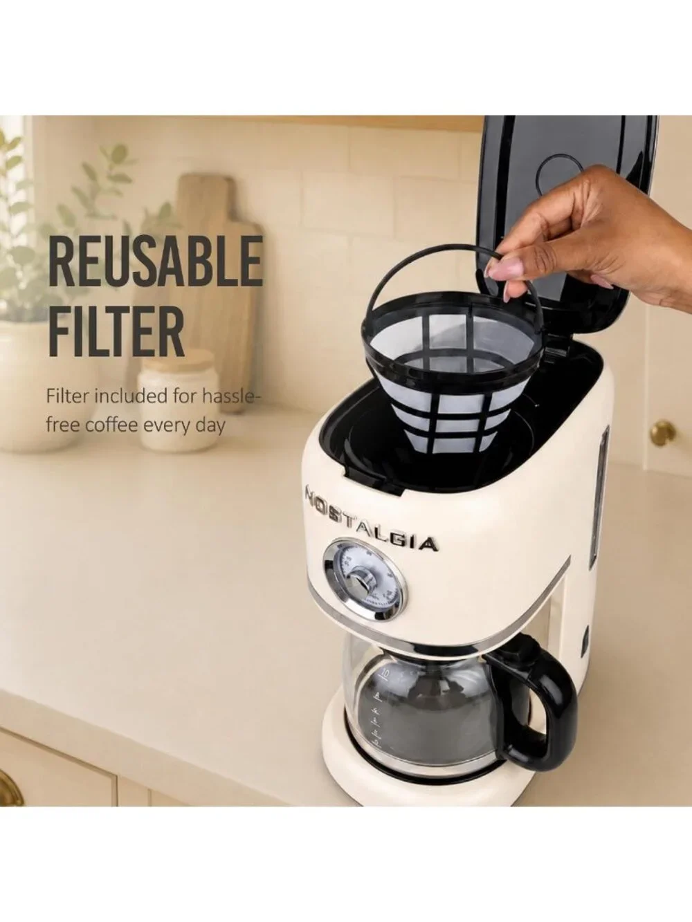 Classic Retro 10-Cup Coffee Maker in Cream - Vintage Style, Easy Brew, Kitchen